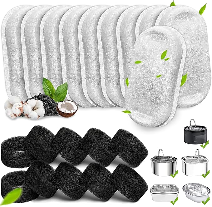 Cat Water Fountain Filters, Dog Water Fountain Filters（10 Filters& 10 Sponges) by Whksoy