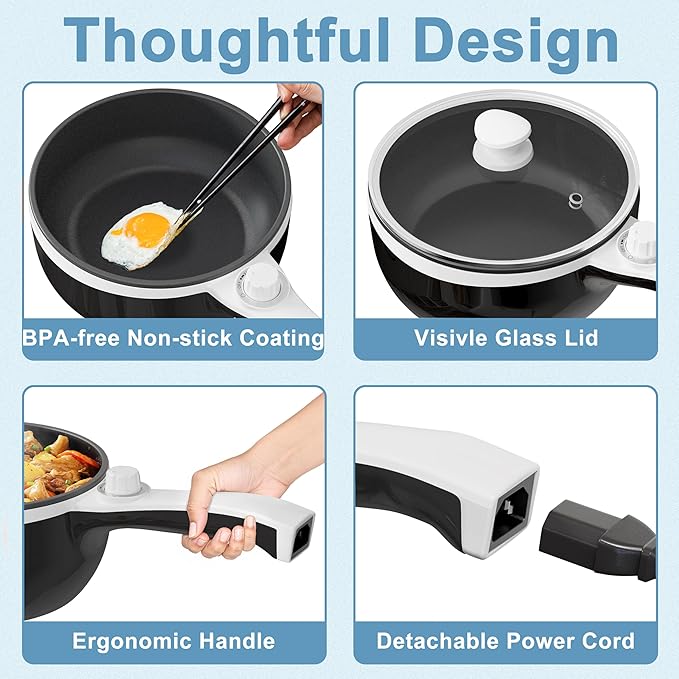 Dezin Hot Pot Electric Upgraded, Non-Stick Sauté Pan, Rapid Noodles Electric Pot - Image 7