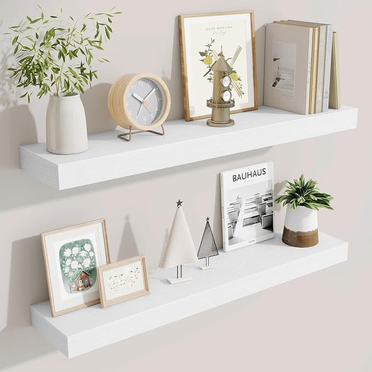 Fun Memories Bathroom Shelves 32 Inch Long Set of 2, Floating Shelves by FunMemories