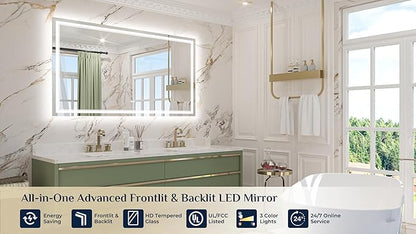 Keonjinn 60" x 36" LED Mirror for Bathroom, Frontlit & Backlit Mirror - Image 2