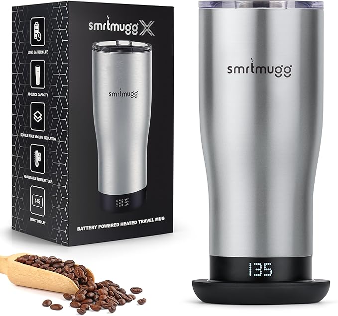 X Heated Coffee Mug 19 oz., 8 Hour Battery Life, Self-Heating, Adjustable Temp by SmrtMugg