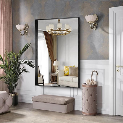 CIRCUMI Black Bathroom Mirror, Brushed Finish, Tempered Glass, Large Mirror - Image 4