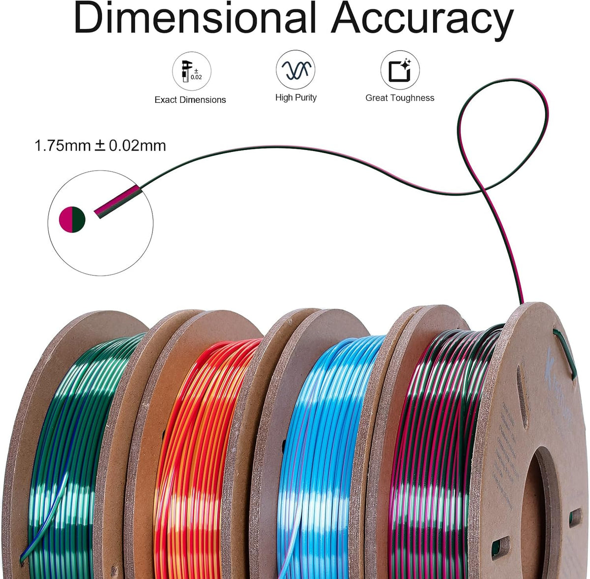 Kretrum Silk Dual Color 3D Printer Filament Bundle, 1.75 mm Color Changing PL...