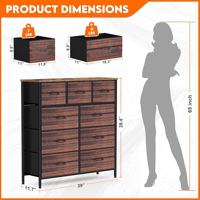 Dresser for Bedroom with 9 Drawers, Chest of Drawers, Storage Drawers Organizer - Image 3