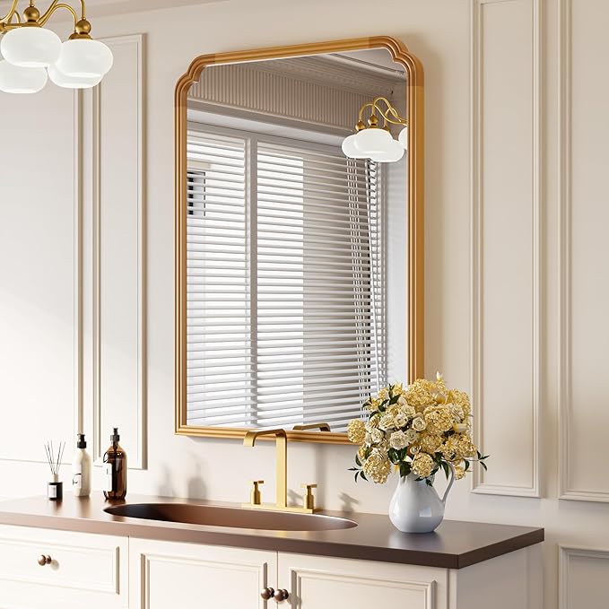 30" x 40" Wood Bathroom Mirror for Over Sink, Rustic Rounded Corner Vanity - Image 3
