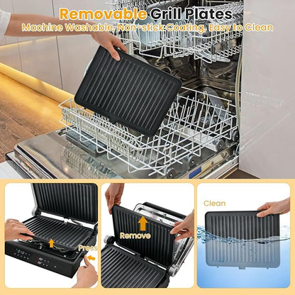 COSTWAY Electric Panini Press Grill, 1200W Gourmet Sandwich Maker w/Non-Stick - Image 7