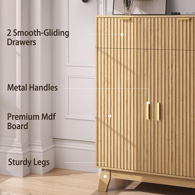 Fluted Shoe Cabinet, 4-Tier Mid Century Modern Narrow Shoe Storage Cabinet - Image 5