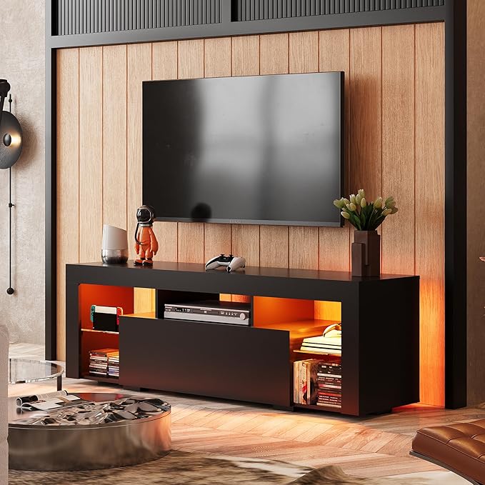 WLIVE TV Stand with LED Lights & 2 Large Storage Drawers, Modern Entertainment - Image 2