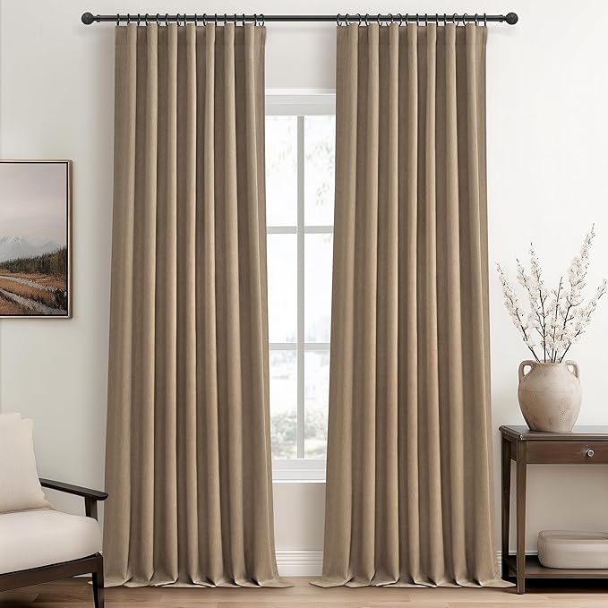 RustBrown Black Out 96 Inch Long Boho Curtains 2 Panel Set, Farmhouse Curtains by QJMYDECO