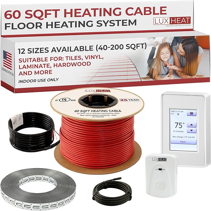 LuxHeat 60sqft Floor Heating Cable Kit - 240v Tile Floor Heating Kit - Heated by LuxHeat