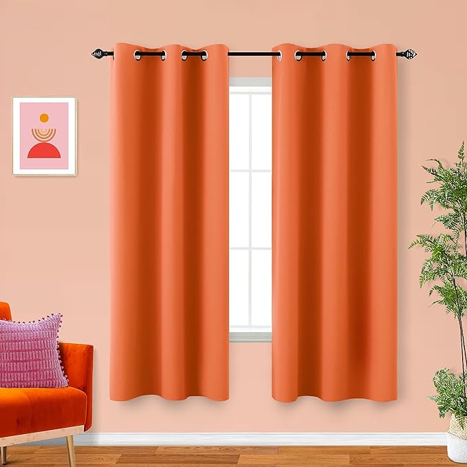KOUFALL Orange Curtains for Boys Bedroom 2 Panels Blackout Room Darkening by KOUFALL