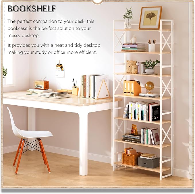 4NM 7 Tiers No Assembly Book Shelves, 72.4" H Folding Bookshelf Bookcase Open - Image 3