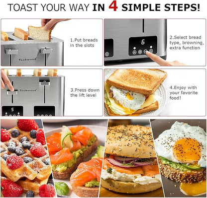 Toaster 4 Slice, Techwood Stainless Steel 4-Slice Toaster Wide Solt - Image 4