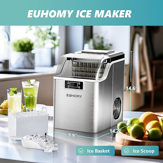 EUHOMY Ice Cube Maker Machine Countertop, 2 Ways to Add Water, 45Lbs/Day 24 Pcs - Image 7