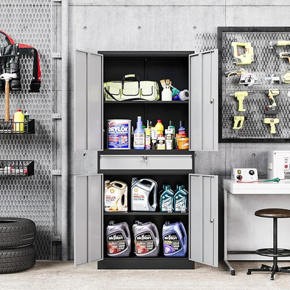 MIIIKO Storage Cabinet with 4 Doors, Metal Garage Cabinet with Drawer and - Image 5