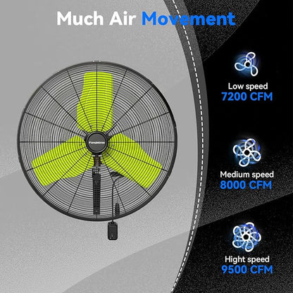 Pro 9500 CFM 24" Outdoor IP44 Waterproof Wall Mount Fan, 3-Speed Oscillating - Image 3