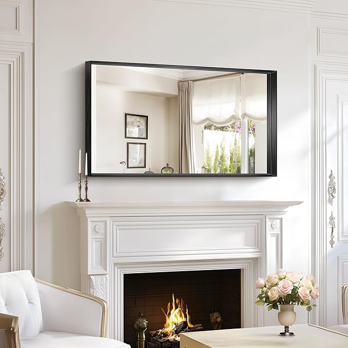Black Bathroom Mirror, 40x24 Inch Rectangular Framed Mirror, Large Wall Mounted - Image 3