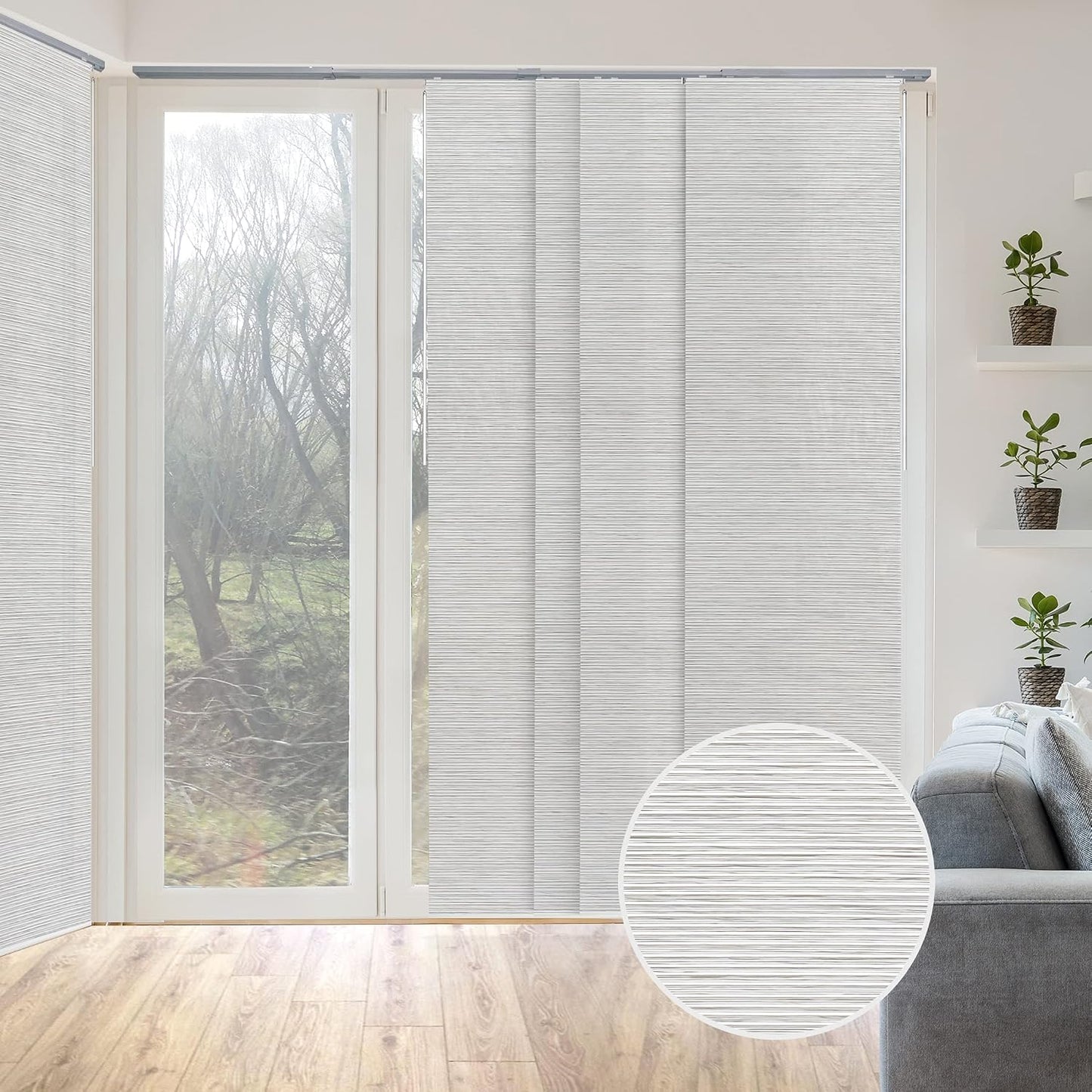 Woven Panel Track Blinds, Marble | Adjustable Sliding Vertical Blinds for Patio Doors & Glass Windows, 45.8"-86"W. Cordless, Cut-to-Size Woven Fabric Panels.