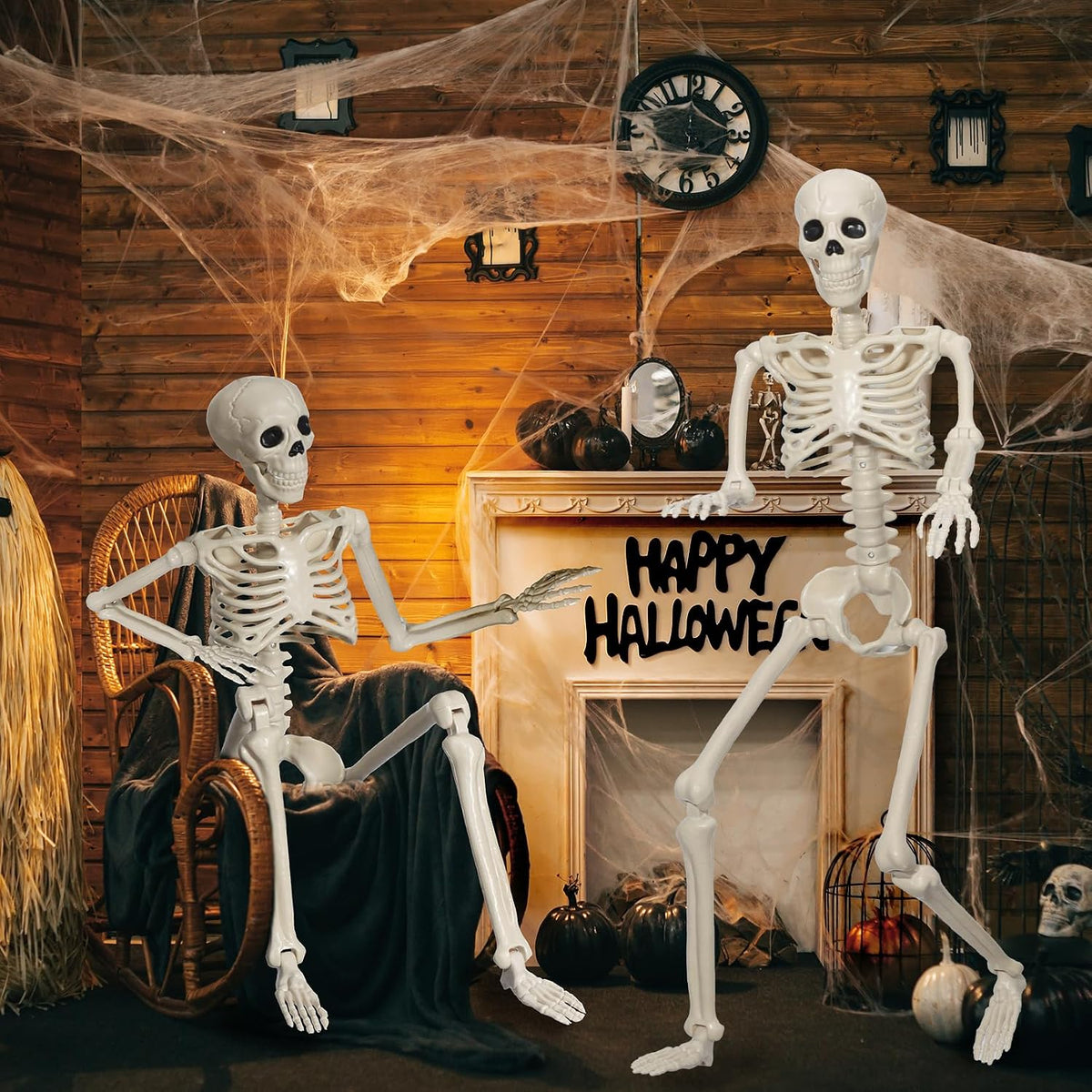 2 Pack 36" Skeleton Halloween Decorations,3Ft Plastic Posable Skeleton w...