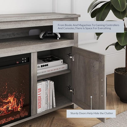 BELLEZE Barn Door Wood Electric Fireplace TV Stand - Image 2