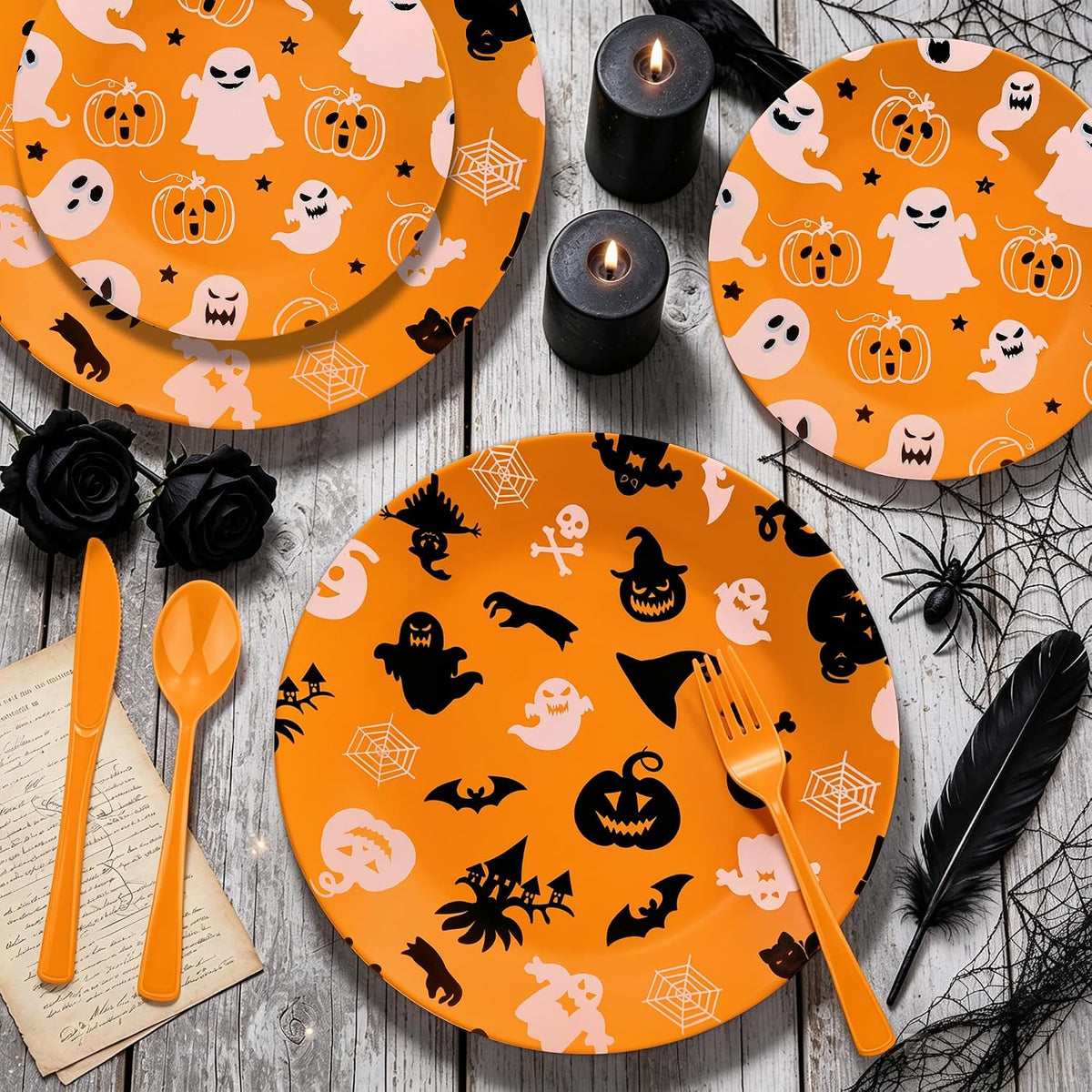 Sylans 175PCS Halloween Party Plates Set Disposable for 25 Guests