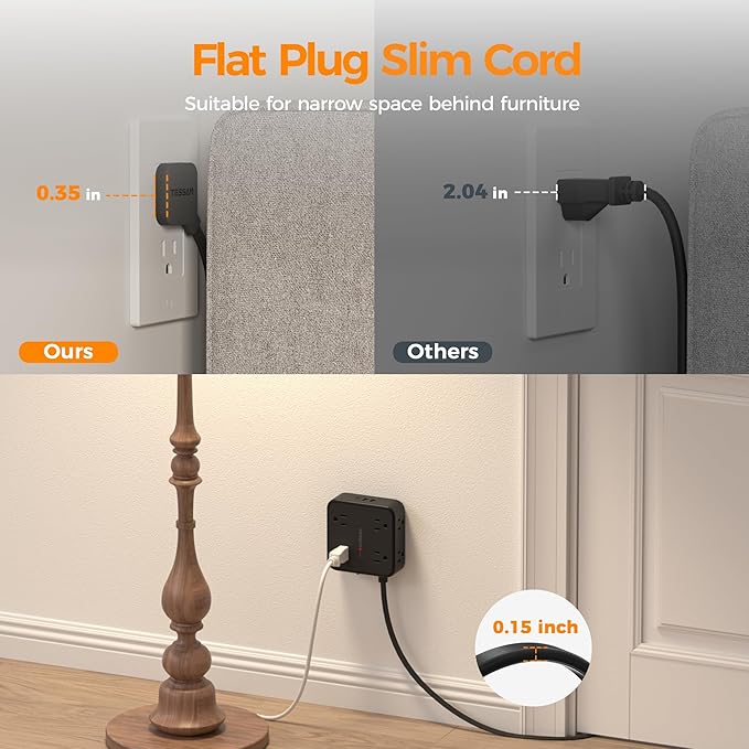 TESSAN 10 Ft Flat Plug Extension Cord - Image 4