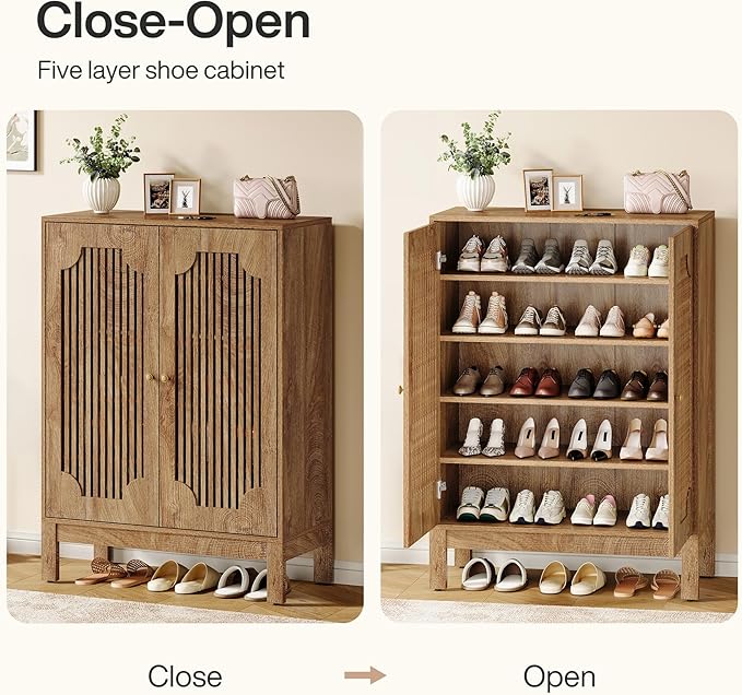 Tribesigns Shoe Cabinet with Doors, 5-Tier Shoe Storage Cabinet with Adjustable - Image 8