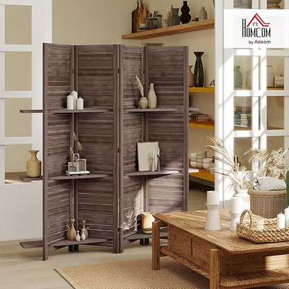 HOMCOM Room Divider, 4 Panel 67" Tall Wood Privacy Screen - Image 2