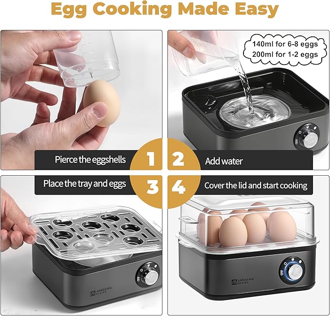 Annie & Mia Design Electric Egg Cooker, Stainless Steel 8 Egg Capacity egg - Image 5