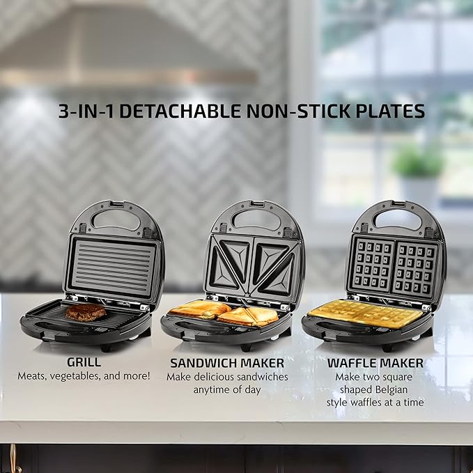 OVENTE Electric Sandwich, Panini and Waffle Maker Set - Image 3