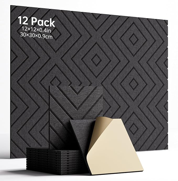 Woovio Sound Proof Foam Panels for Walls, 12 Pack Self-Adhesive Acoustic Panels by Woovio