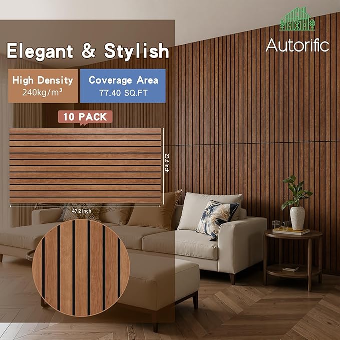 AUTORIFIC Wood Veneer Sound Panels, 10 Pack 47.2”x23.6” Wall Panels, Decorative - Image 2