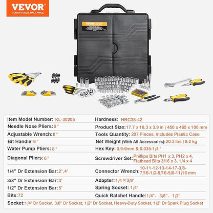 VEVOR Mechanics Tool Set 207 Pieces 1/4" 3/8" 1/2" Drive Sockets -SAE and - Image 7
