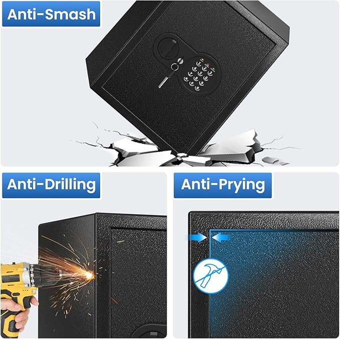 Safe Box with Fireproof Waterproof Bag, Home Safe with Keys & Pass Code & Wall - Image 5
