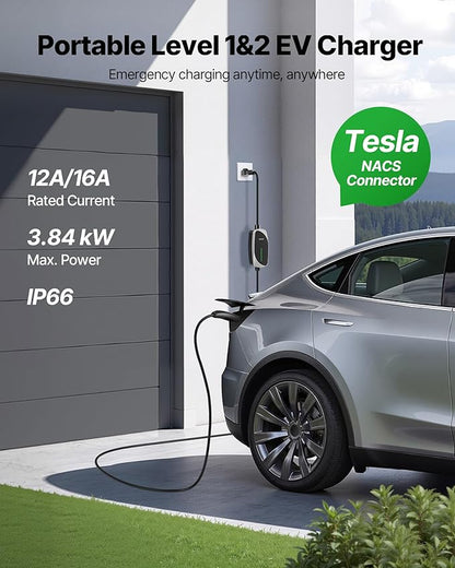 VEVOR Level 1/2 Tesla Charger, 16 Amp, Portable Electric Car EV Charger - Image 2