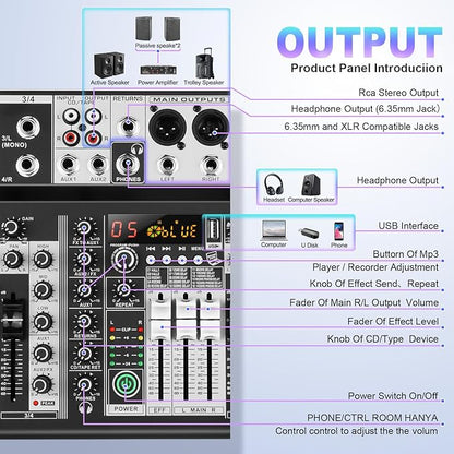 8 Channel Audio Mixer DJ Mixer Sound Board Console 16 Dsp USB Audio Interface - Image 3