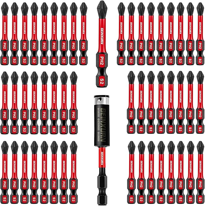 51Pack PH2 2 Inches Impact Tough Anti-Slip Screwdriver Bits, #2 Phillips 1/4 by GEINXURN