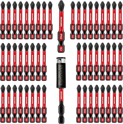 51Pack PH2 2 Inches Impact Tough Anti-Slip Screwdriver Bits, #2 Phillips 1/4 by GEINXURN