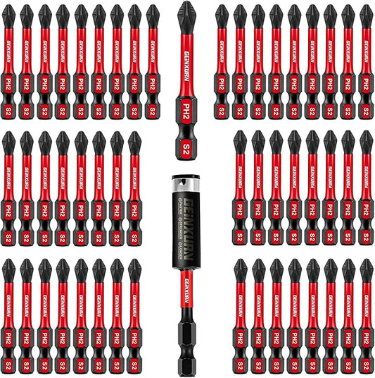 51Pack PH2 2 Inches Impact Tough Anti-Slip Screwdriver Bits, #2 Phillips 1/4 by GEINXURN