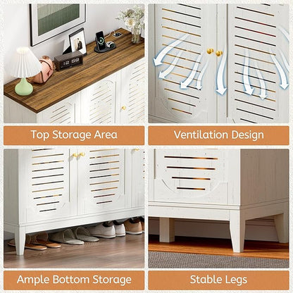 Vlsrka Shoe Cabinet with 3 Doors, Narrow Wooden Shoe Cabinet, Outdoor Hidden - Image 6
