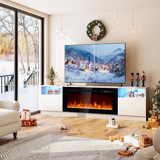 Fireplace TV Stand with 36" Electric Fireplace, Entertainment Center with LED - Image 2