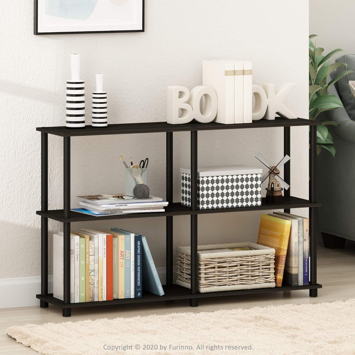 Furinno TURN-N-TUBE Storage Shelves, 3-Tier 47.4 Wide Book Shelf, Corner Shel...