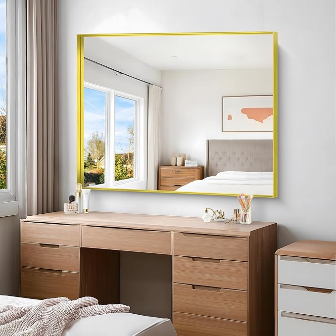 Gold Bathroom Mirror, 40x48 Inch Rectangular Framed Mirror, Large Wall Mounted - Image 5