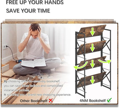 4NM 4 Tiers No Assembly Book Shelves, 41.3" H Folding Bookshelf Bookcase Open - Image 7