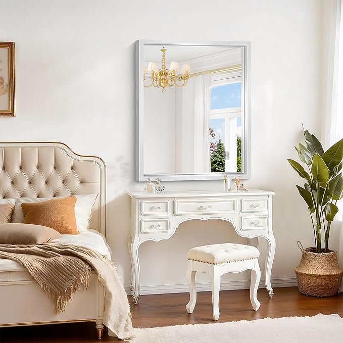 Silver Bathroom Mirror, 36 x 30 Inch Rectangular Wall Mirror 0.6" Thickened - Image 3