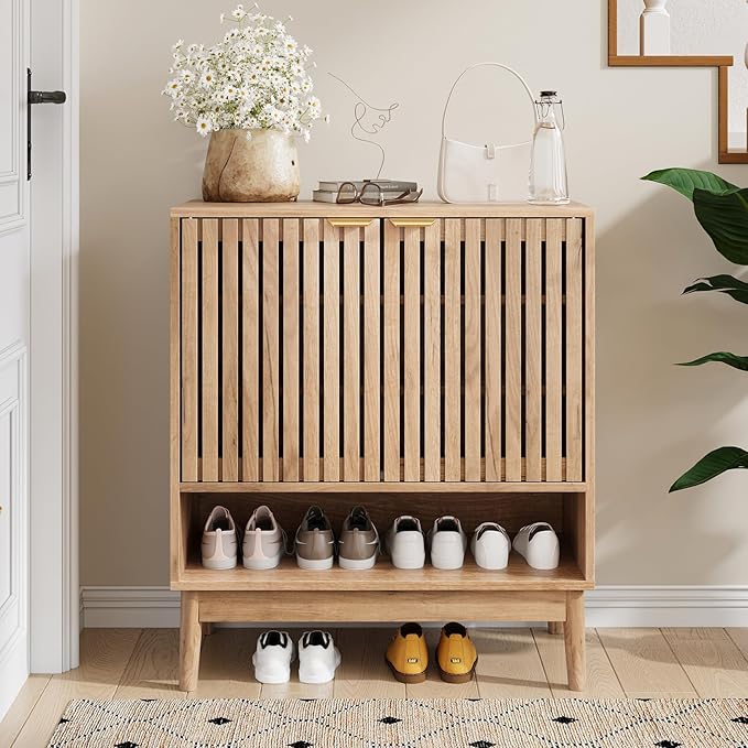 Shoe Storage Cabinet with Adjustable Shelves, Wooden Shoe Organizer, Shoes Rack - Image 3