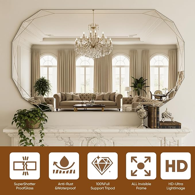 Suidia Bathroom Mirror, Frameless Bathroom Mirror - Image 4