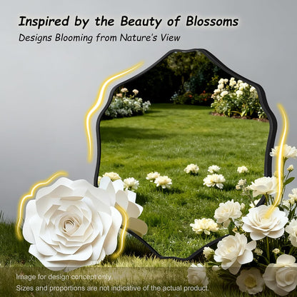 Irregular Hexagon Wall Mirror with Wavy Edge, Modern Decorative Mirror for Bathroom, Bedroom, Living Room, Frameless Vanity Mirror