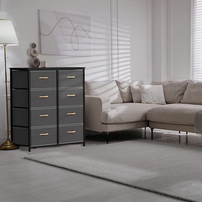 SIMPLE HOUSEWARE 8 Drawer Wide Dresser Tall Storage Tower, Dark Grey - Image 2
