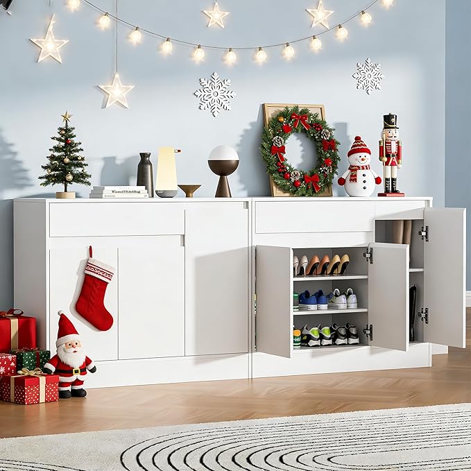 Shoe Cabinet Storage with 3 Doors, Freestanding Shoe Cabinet with Drawer & - Image 3